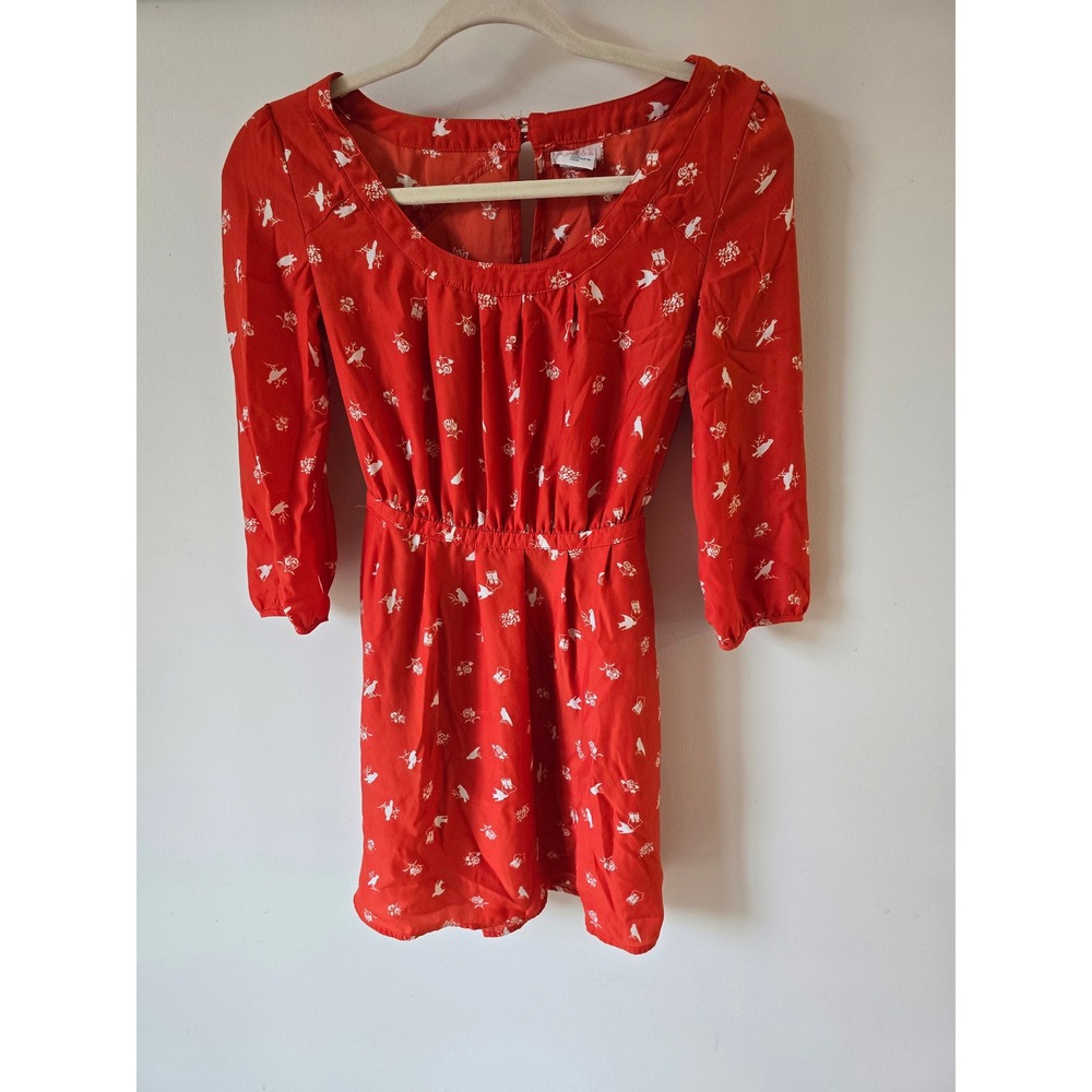 Cooperative Urban Outfitters Red Bird Print Mini Dress 3/4 Sleeve XS